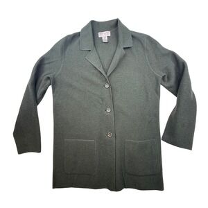 Talbots Women's Green Wool Button Front Cardigan Sweater Jacket Size M